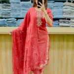 Women’s Pink Pure Cotton Embroidered Kurta Pant Dupatta Set