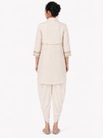 Women’s Cream Pure Cotton Dhoti Kurta & Detachable Jacket Set - Image 2