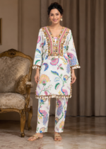 Women’s Pure Cotton Peacock Print Kurta Pant Co-Ord Set